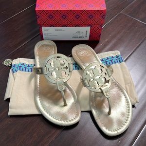Tory Burch Miller Metallic Sandals - Size 8 - Spark Gold